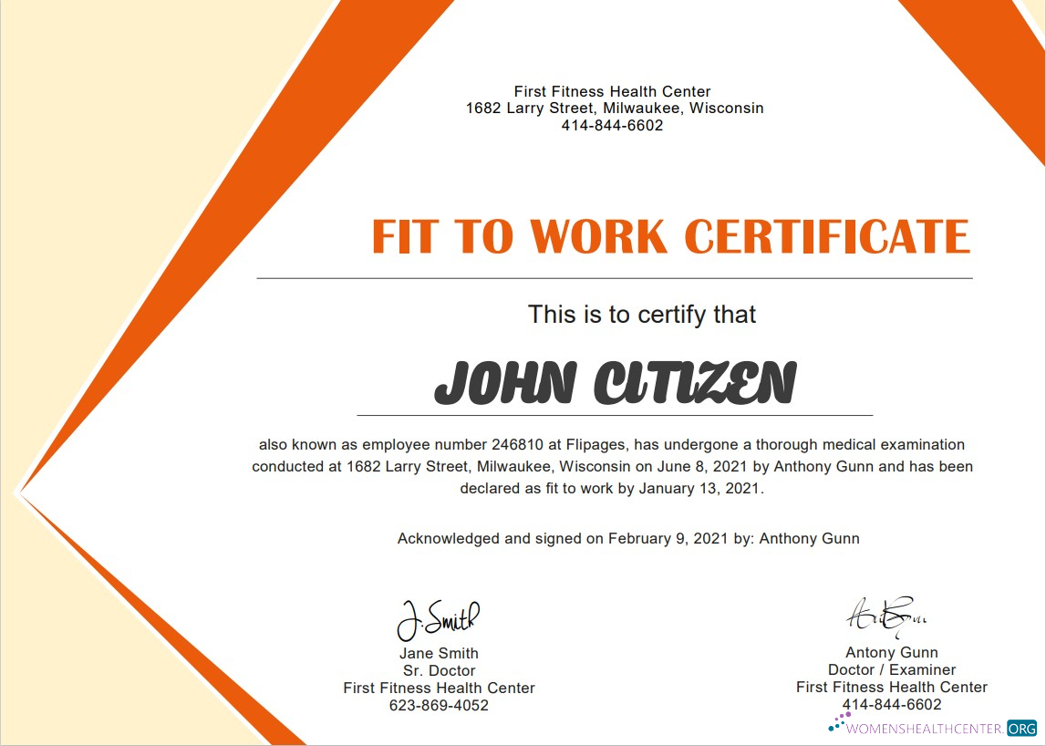 Download USA Medical Fitness cert Photoshop template